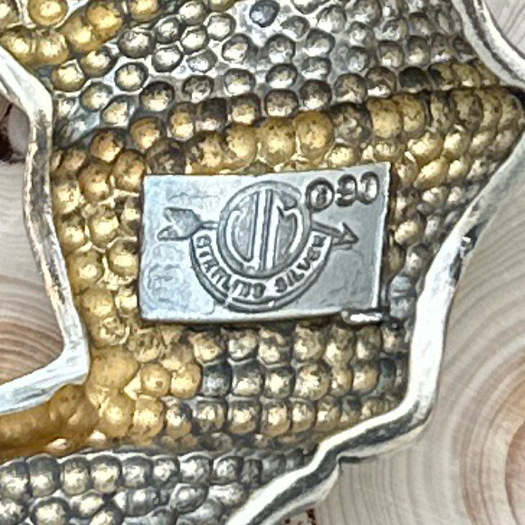 1990s JM Gold Vermeil Over Sterling Silver 2-Piece Belt Buckle Set Dots Textures - Picture 3 of 3